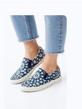 Bucket Feet Printed Slip-On Canvas Sneakers for Women in Navy Floral Mosaic
